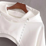 Summer New Sexy Fashion Super Short Hoodie Hiohop Drawstring Long Sleeves Open Chest Easy Tops Ropa Mujer