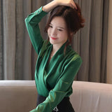 Artificial Silk Blouses Women Wear to Work Chiffon Shirts Plus Size Femme Blusas White Red Black Pink Ladies Satin