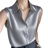 Gentle Style White Polo Collar Sleeveless Shirt Women's Summer New Casual Temperament Small