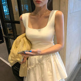 Zingj Korean Temperament Pure Color Square Collar Simple And Versatile Slim Bottom Shirt Early Autumn Bottom Belt Vest