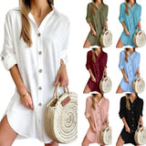 Zingj Hot Fall Casual Long Sleeve Lapel Button Shirt Dress Women's