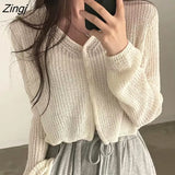 Sweaters Women Pure Color Elegant Ulzzang Lady V-neck Knitting Leisure Student All-match Holiday Basic Sun-proof