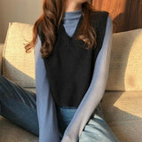 Women Solid Knitted V-neck All-match Trendy Korean Style Sleeveless Loose Simple Womens Coats Outwear Spring Ulzzang