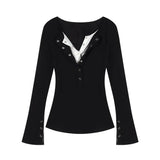 Solid Color Fake Two Pieces Long Sleeve TeeOutfit