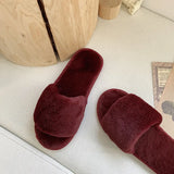 Zingj Slippers Wool Slippers Indoor Home Autumn And Winter Short Plush Flat Bottom Open Drag A Large Size Slippers- Outfit