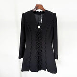 Star Fashion New Wavy V-Neck Bow Long-Sleeved