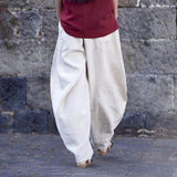 Cotton And Linen Loose Casual Stitching Solid Color