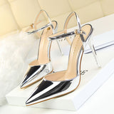 Zingj Simple Thin Heel Ultra High Heel Shallow Pointed Patent Leather Sexy Nightclub Show Thin A Word With Female