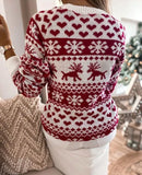 Zingj Wish Women's New Christmas Elk Sweater Long Sleeve Knit Round Collar