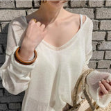 2023 Spring Summer Autumn Thin Sexy Women Tops Blouse V-neck Pullover Tops Solid Korean Loose Sunscreen New Lady
