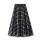 Both Sides Of The Retro Lattice Yarn Irregularly Dressed Skirt In The Long A-Shaped Dress Autumn