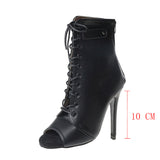 Large Fish Mouth Cool Boots Girls Thin Heels Hollowed-Out Short Boots Lace Jazz Dance High Heels In Spring And