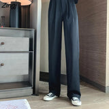 Women Casual Suit Pants Solid High Waist Slim All-match Full-length Trousers High Quality Thin Button Streetwear Ulzzang