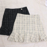 New Autumn And Winter Lattice Coarse Flowers Of The Half-Body Skirt High Waist A Word-Bow Irregular Fishtail Skirt