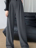 Waist Wide Leg Pants for Women New Loose Straight Coffee Trousers Autumn Double Buttons Casual Suit Pants