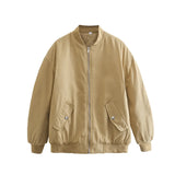 And Winter New Pure Color Loose Leisure Zipper Flight Jacket Cotton-Padded