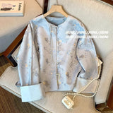 Chinese Blue Jacquard Buckle Coat Women's Spring 2024 New Improved Cheongsam Zen Vintage