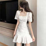 elegant bow white female mini dress summer party birthday festival cute sexy french romantic silk dress women