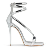 Big Brand High-Heeled Sandals Lacquered Leather Gold And Silver Ribbon Open-Toed High Heels Strapping The Original