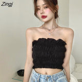 Women Crop Backless Sexy Students Ladies Summer Tops Slim Y2k Popular Newest Korean Style Chic Solid Simple Party