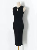 Zingj New Vintage High-Grade Ice-Sensitive Silk Sleeveless Slim And Medium-Length Knitted Dress With Bottomed