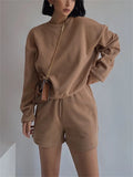 Women High Quality Hoodies Tracksuits 2 Piece Set Summer Autumn Sweatshirt + Sporting Shorts Outfit Solid Pants
