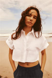 Zingj 2023 New Fashion Versatile Lapel Short Sleeve Striped Pocket Shirt Top