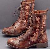 Zingj Martin Boots 2023 Autumn And Winter Flat-Soled, Thick-Heeled, Lace-Up, Short, Embroidered Women's