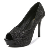 Zingj Fashion Sequins Fashion Sexy Nightclub Fish Mouth Ultra High Heel Waterproof Platform Shallow Mouth Women's Singles Shoes