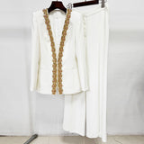 New Fashion Heavy Industry Embroidered Lucide Nails Diamond Jacket Trouser Set Two
