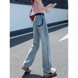 Zingj Leg Jeans Female High Waist Hang Sense Fall 2024 New Niche Design Feel Loose Straight Tube Pants-Outfit