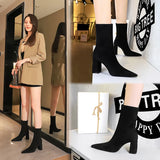 Zingj Fashion, Simple And Versatile Thick With High Heel Suede Pointed Sexy Nightclub Show Thin Short Tube Short