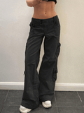 Buttoned Straight-Leg Cargo Jeans- Outfit