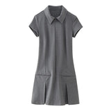 Spring Style Wide Pleated Lapel Short Slim Mini Dress
