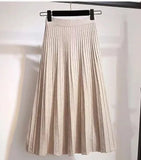 Zingj And Winter College Style High Waist Pleated Knitted Skirt Medium-Long Style Full-Length Bag Buttocks Korean Version Show Thin And Large A-Shaped