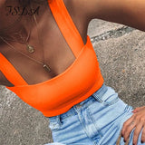 Square Neck Sleeveless Summer Crop Top White Women Black Casual Basic T Shirt Off Shoulder Cami Sexy Backless Tank