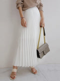 Designer Women Spring Autumn Elegant Chic Solid Pleated Skirt High Waist Luxury Fashion With Elastic Female
