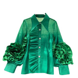 Zingj And Summer New Niche Design Sense Lapel Single Breasted Flounce Splicing Personality Loose Foreign Style Shirt