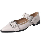 Zingj Heel Fashion Shoes Spring 2024 New Women's Shoes Belt Buckle Pointed Head Four Seasons Shoes Thick Heel Low Top Shoes Shallow Mouth Single Shoes-Outfit