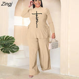 Casual Solid Women Two Piece Set Elegant Turtleneck Tops And Wide Leg Pants Outfits 2023 Fashion Long Sleeve Lady