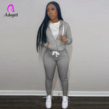 Women 2 Piece Set Solid Long Sleeve Zipper Fly Hooded Coat High Waist Jogging Pant Matching Set 2022 Autumn Sweat