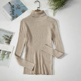 2021 Autumn Winter Sweater Knitted Women Khaki Long Sleeve Slim Casual Turtleneck Pullover Ladies White