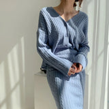 2025 Laziness Temperament Personality Knitted Sweater Women's Cardigan Jacket Over Knee Dress Set Women's