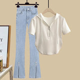 Zingj Slim Hot Girl Top With A Two-Piece Set With Slit Jeans-Outfit
