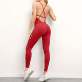 Zingj V Neck No Embarrassment Line Yoga Fitness Jumpsuit Show Back Hip Sports Jumpsuit Dance Pants Women-Outfit