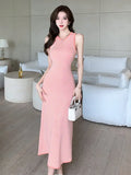 Zingj Shot South Korean Chic Summer High-Level Round-Collar Stripes Hit Color Splicing Bag Buttocks Slim Knitted