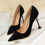 Zingj Korean Version Fashion Sexy Pedicure Show Thin High Heels Women's Shoes Thin Heel High Heel Suede Shallow Pointed Single
