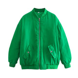 And Winter New Pure Color Loose Leisure Zipper Flight Jacket Cotton-Padded