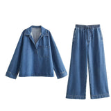 Street Fashion Straight Trousers Set Women's Spring Top Denim Casual
