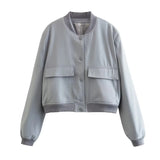New Women's Fashion French Big Pocket Short Autumn Bomber Jacket
